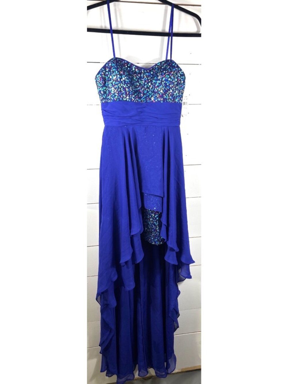Hailey Logan By Adrianna Papell Blue Sequin High-Low Dress Size 3/4 Polyester